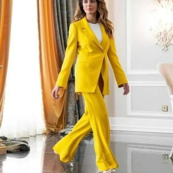 Zara Blazer XS Yellow Double Breasted Asymmetric Blogger Fave - Picture 14 of 16